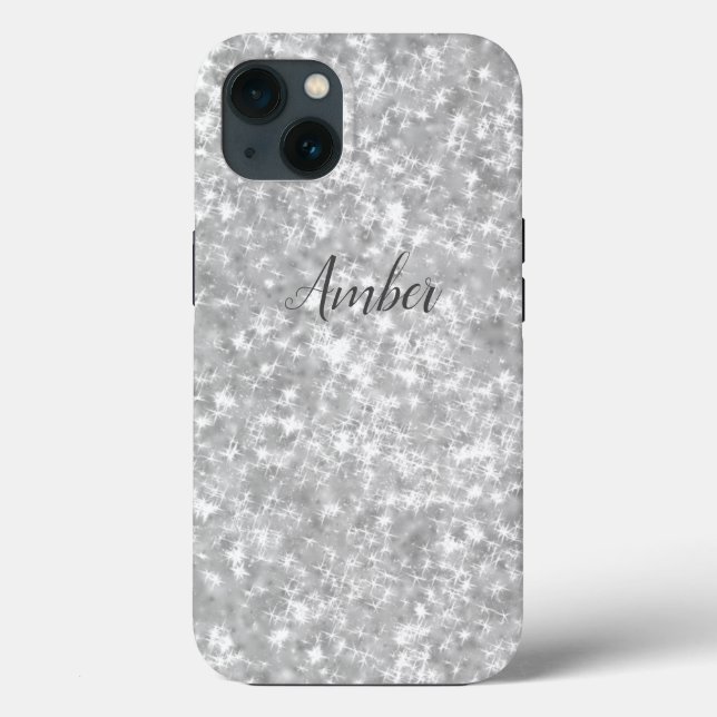 Silver Sparkle Glitter Elegant Personalized Case-Mate iPhone Case (Back)