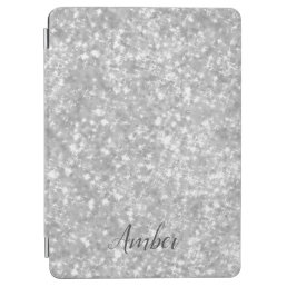 Silver Sparkle Glitter Elegant Personalized iPad Air Cover