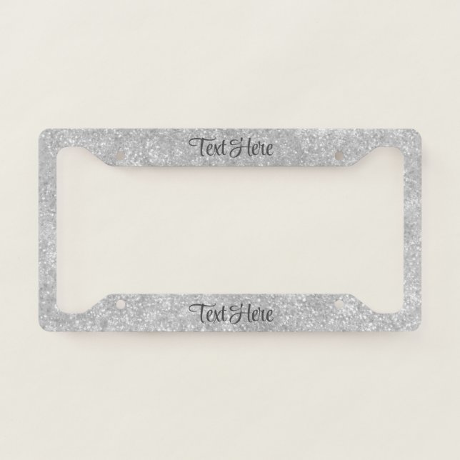 Silver Sparkle Glitter Elegant Personalized License Plate Frame (Front)