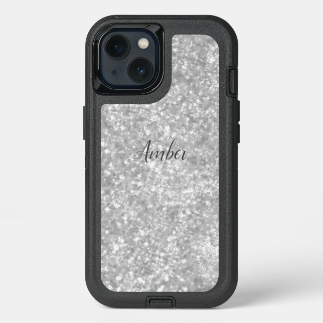 Silver Sparkle Glitter Elegant Personalized Otterbox iPhone Case (Back)