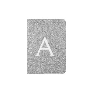 Silver Sparkle Glitter Girly Monogram Name Passport Holder