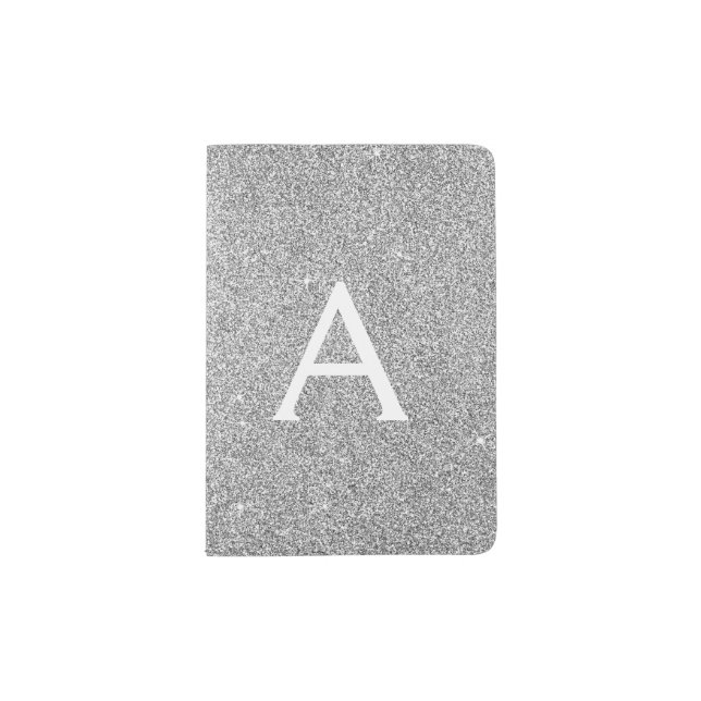 Silver Sparkle Glitter Girly Monogram Name Passport Holder (Front)