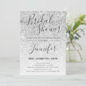 Silver Sparkle Glitter Glam Bridal Shower Invitation (Standing Front)