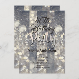 Silver Sparkle Glitter Glamour Glam Modern Party Invitation