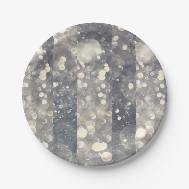 Silver Sparkle Glitter Glamour Glam Modern Trendy Paper Plates (Front)