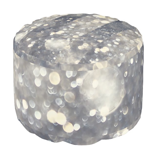 Silver Sparkle Glitter Glamour Glam Modern Trendy Pouf (Angled Front)