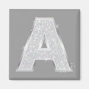 Silver Sparkle Glitter Letter A Monogram Magnet