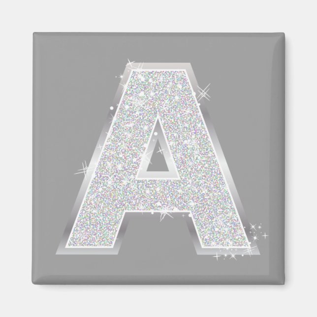 Silver  Sparkle Glitter Letter A Monogram Magnet (Front)