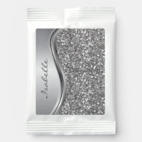 Silver Sparkle Glitter Look Bling Monogram Name 