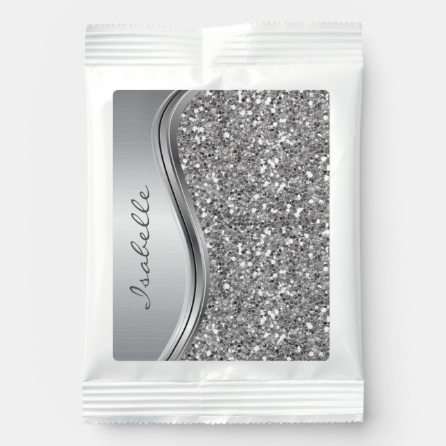 Silver Sparkle Glitter Look Bling Monogram Name  Lemonade Drink Mix (Front)