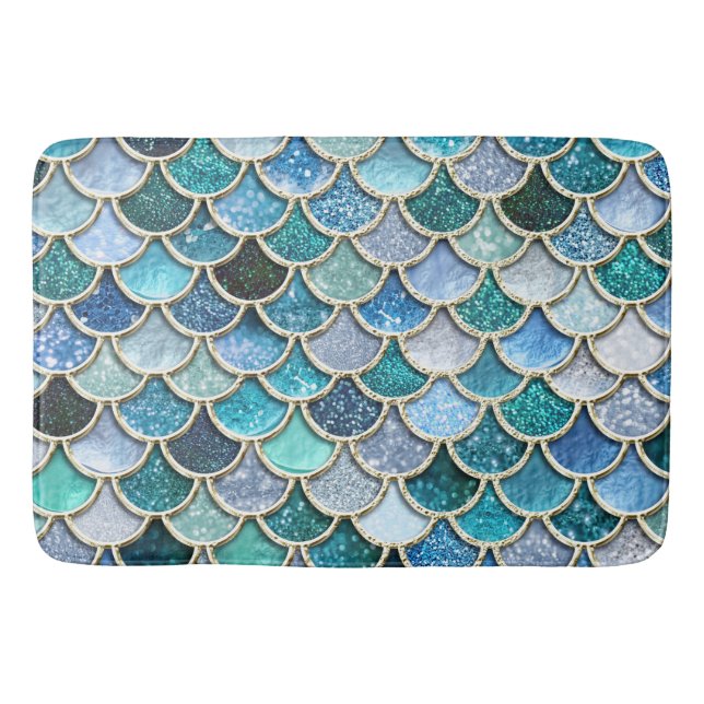 Silver Sparkle Glitter Mermaid Scales Bath Mat (Front)