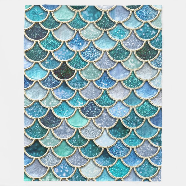 Silver Sparkle Glitter Mermaid Scales Fleece Blanket (Front)
