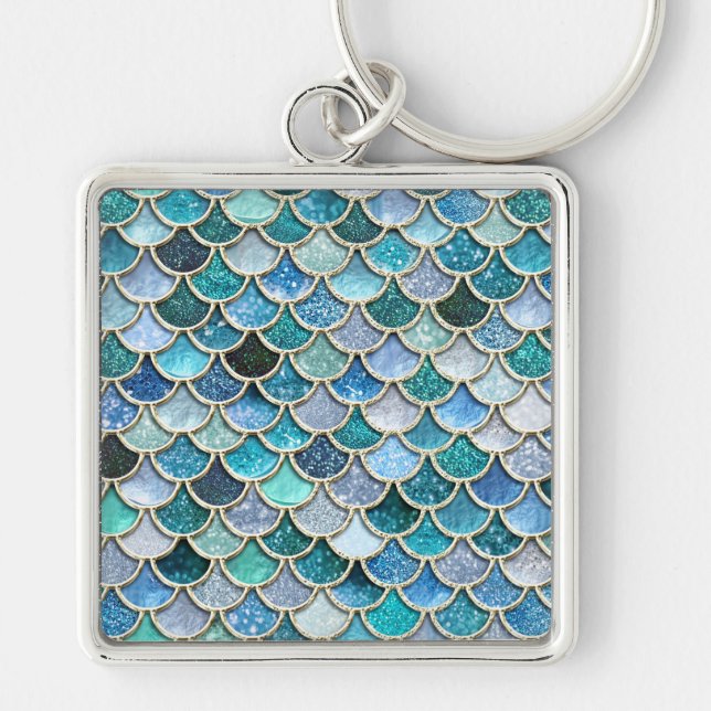 Silver Sparkle Glitter Mermaid Scales Keychain (Front)