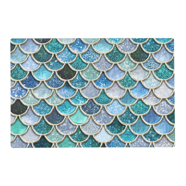 Silver Sparkle Glitter Mermaid Scales Placemat (Front)