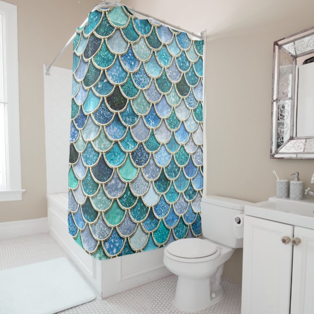 Silver Sparkle Glitter Mermaid Scales Shower Curtain (In Situ)