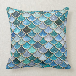 Silver Sparkle Glitter Mermaid Scales Throw Pillow