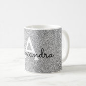 Silver Sparkle Glitter Monogram Name & Initial Coffee Mug (Front Right)