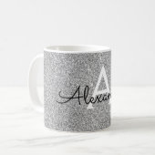 Silver Sparkle Glitter Monogram Name & Initial Coffee Mug (Front Left)