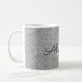 Silver Sparkle Glitter Monogram Name & Initial Coffee Mug (Left)