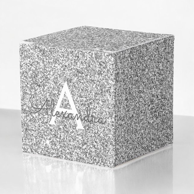 Silver Sparkle Glitter Monogram Name & Initial Favor Boxes (Creator Uploaded)