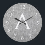 Silver Sparkle Glitter Monogram Name & Initial Large Clock<br><div class="desc">Silver Sparkle Glitter Monogram Name and Initial Serving Wall Clock. The Wall Clock makes the perfect gift for someone who loves silver sparkle glitter.</div>