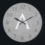 Silver Sparkle Glitter Monogram Name & Initial Large Clock<br><div class="desc">Silver Sparkle Glitter Monogram Name and Initial Serving Wall Clock. The Wall Clock makes the perfect gift for someone who loves sparkle and glitter.</div>