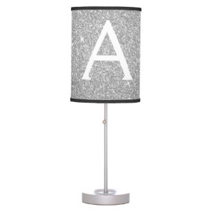Silver Sparkle Glitter Monogram Name & Initial Table Lamp