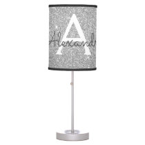 Silver Sparkle Glitter Monogram Name & Initial Table Lamp Silver Sparkle Glitter Monogram Name & Initial Table Lamp