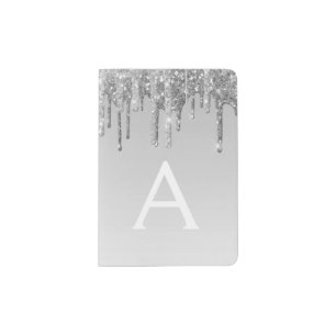 Silver Sparkle Glitter Monogram Name Passport Holder