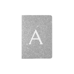 Silver Sparkle Glitter Monogram Name Passport Holder