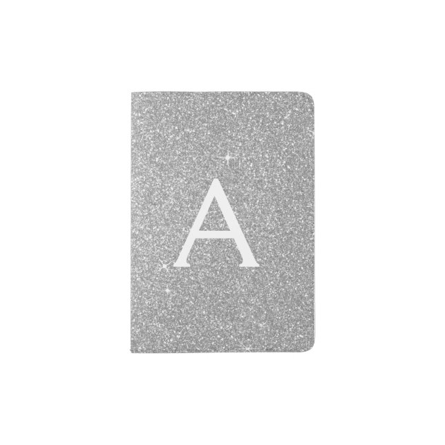 Silver Sparkle Glitter Monogram Name Passport Holder (Front)