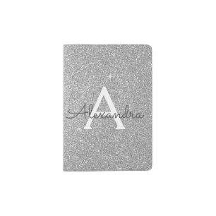 Silver Sparkle Glitter Monogram Name Passport Holder