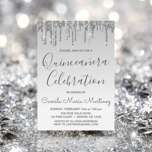 Silver Sparkle Glitter Quinceanera Celebration Invitation