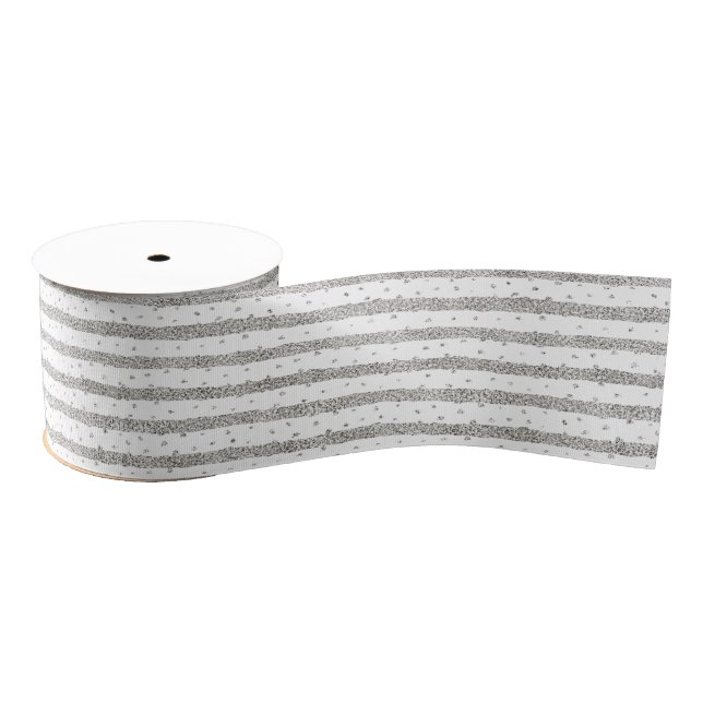 Silver Sparkle Glitter Stripes Dots Christmas Grosgrain Ribbon (Spool)
