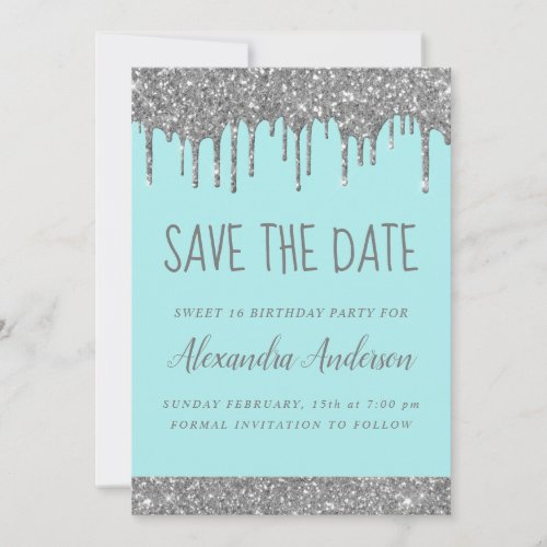 Silver Sparkle Glitter Sweet 16 Save the Date Invitation