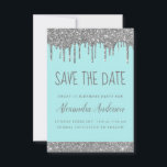 Silver Sparkle Glitter Sweet 16 Save the Date Invitation<br><div class="desc">Silver and Teal Aqua Robin's Egg Blue Sparkle Dripping Glitter Sweet Sixteen - 16 Girl's Birthday Party Save the Date Invitation. This invitation is perfect for the Sparkle Glitter Sweet 16th Birthday Party looking to celebrate in elegant and modern style.</div>