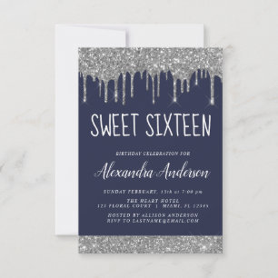 Silver Sparkle Glitter Sweet Sixteen Birthday Invitation