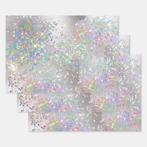 Silver sparkle holographic rainbow glitter shine wrapping paper sheets