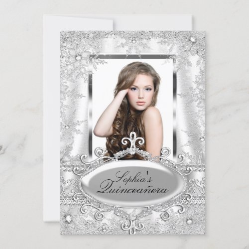 Silver Sparkle Jewel Snowflake Quinceanera Invitation