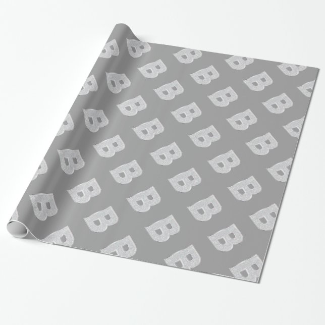 Silver Sparkle Letter B Wrapping Paper (Unrolled)