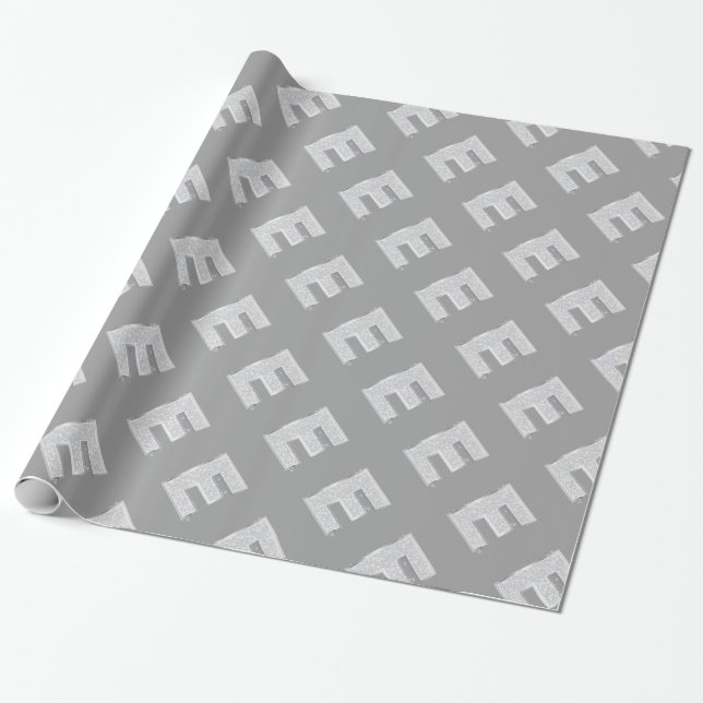 Silver Sparkle Letter E Wrapping Paper (Unrolled)
