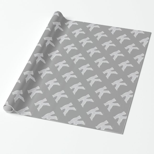Silver Sparkle Letter K Wrapping Paper (Unrolled)