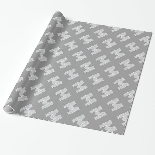 Silver Sparkle Letter M Wrapping Paper (Unrolled)