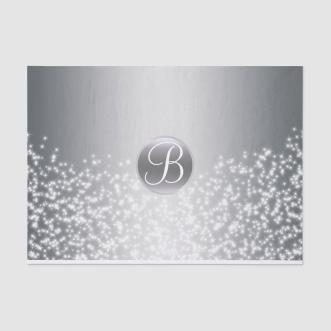 Silver Sparkle Lights Monogram Letter Initial Tissue Paper (Front)