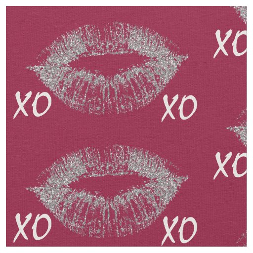 Silver Sparkle Lips XOXO Fabric