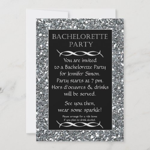 Silver Sparkle Look Bachelorette Party Invitation