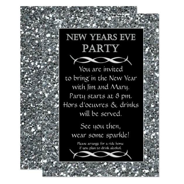 Silver Sparkle Look New Years Eve Party Invitation
