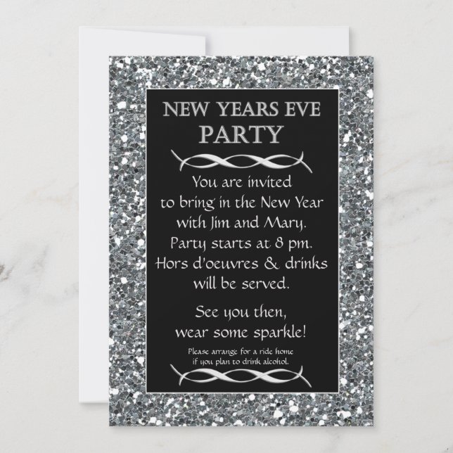 Silver Sparkle Look New Years Eve Party Invitation (Front)