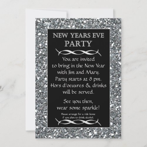 Silver Sparkle Look New Years Eve Party Invitation