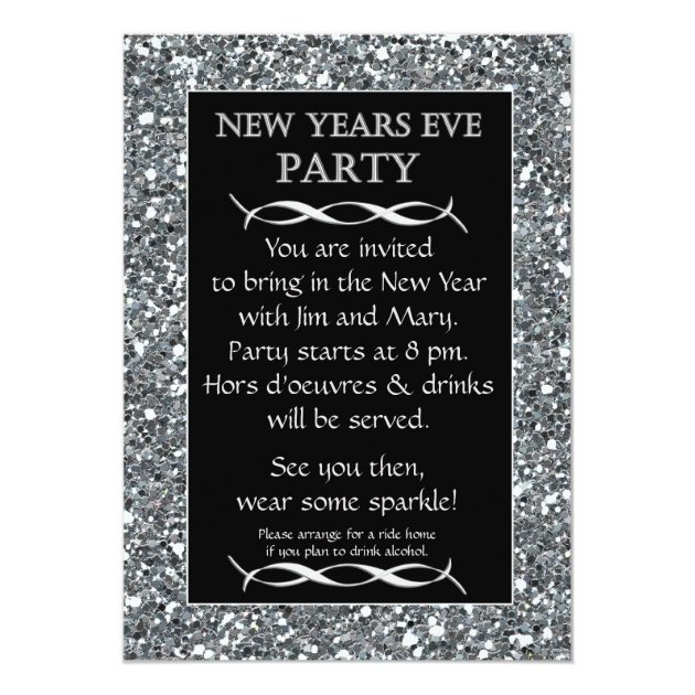 Silver Sparkle Look New Years Eve Party Invitation